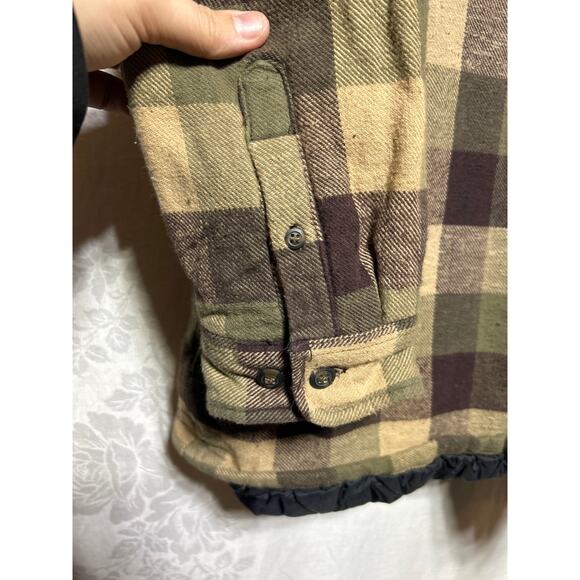 VTG Falls Creek Shacket 2X Brown Green Plaid Flannel Shirt Jacket Quilt Lined - Picture 2 of 11